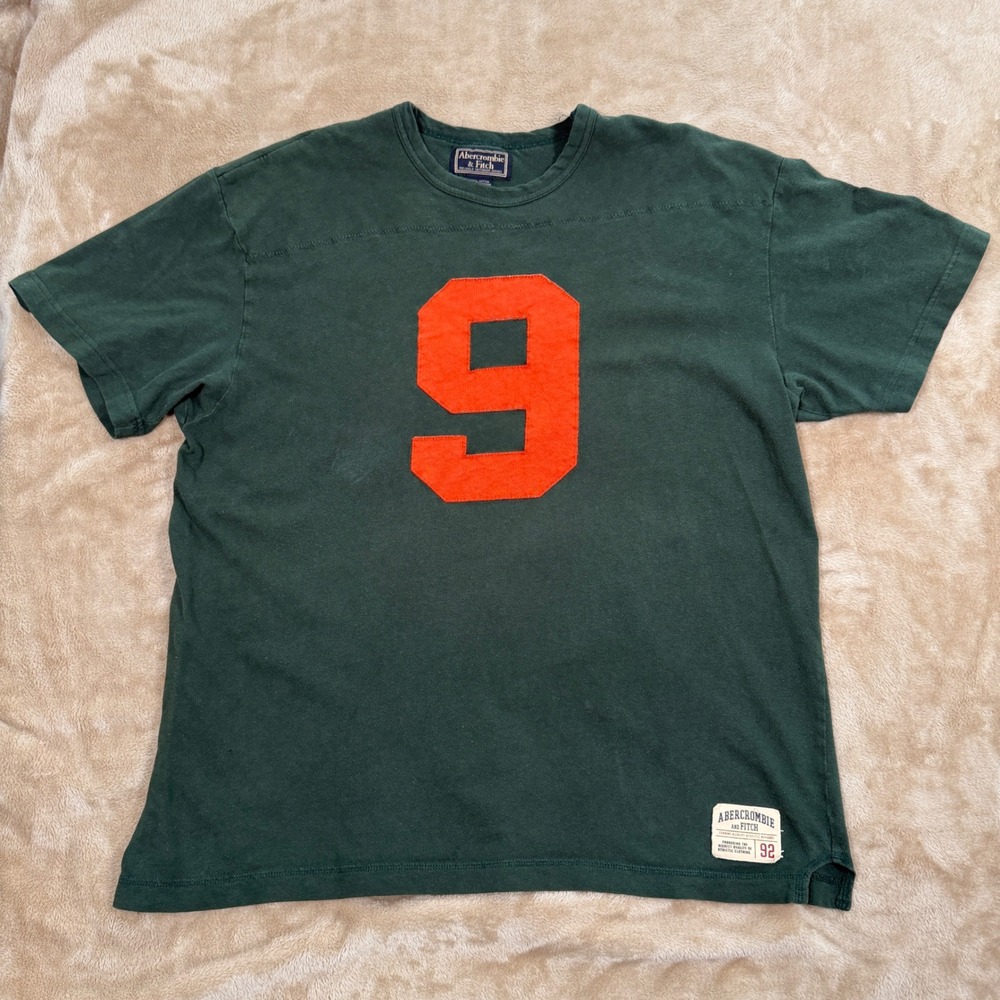 Vintage Abercrombie & Fitch T Shirt Mens XL Green Orange 9 Jersey 90s Y2K Tee